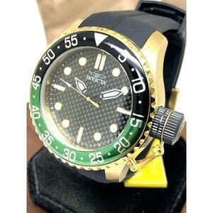Invicta Men's Watch 35661 Pro Diver Quartz Gold Black Green Bezel Rubber Band